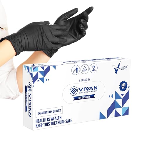 Image of Black Nitrile Gloves, Disposable, Heavy Duty, Powder Free, Latex Free, Large Size, Food Safe, Textured Grip (SMALL)