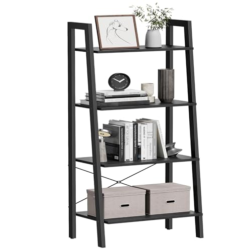 VASAGLE Ladder Shelf, 4-Tier Bookshelf, Storage Rack, Bookcase with Steel
