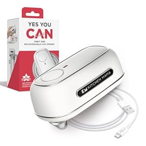 Kitchen Mama Orbit One Rechargeable Can Opener: Hands-Free, USB-C Charging, Auto Shut-Off, Smooth Edge, Professional Blade for Large Cans, with Elegant Storage Box (White)