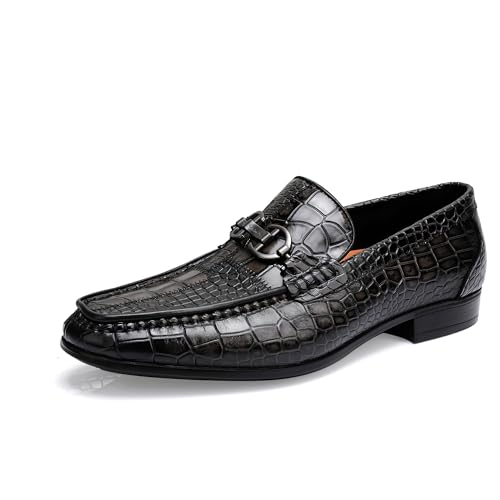 Classical Leather Alligator Printed Slip on Loafers, Fashion Dress Shoes Bit Loafers Buckle for Men