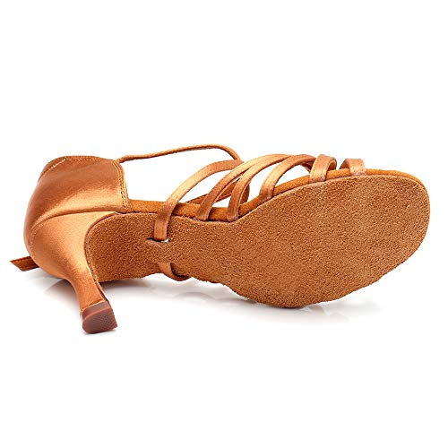 Rosemoli Women's Latin Dance Shoes Satin Professional Ballroom Salsa Practice Performance Dance Shoes Tan-2.8 #TOP1