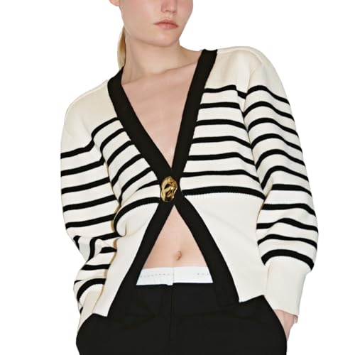 Women Knitted Cardigans Long Sleeve V-Neck Lightweight Sweater One Leaf Button Down Outwear