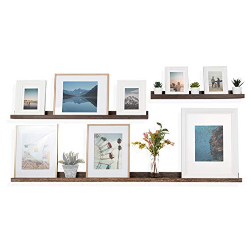 Rustic State Ted Narrow Wall Mount Wood Picture Ledge Photo Display Floating Shelf for Living Room Kitchen Bedroom Bathroom - Set of 3 with Varity Sizes 60 & 36 & 24 Inch - Burnt Brown - Thumbnail 3