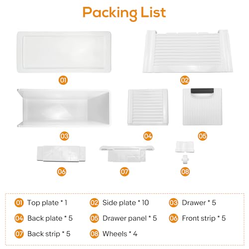 5 Drawers Slim Bathroom Storage Cabinet Dresser, Narrow Plastic Rolling Cart Organizer with Drawers, for Small Spaces, Kitchen, Laundry, Office, Bedroom, White by YABORAS - Image 7