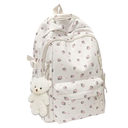 Mochila para niñas con diseño estética de fresa y bolsa organizadora grande para colegio
