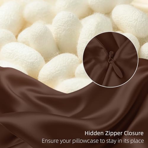 Silk Pillow Cases with Zipper,20x30 Mulberry Pillow Case,Brown,Queen,1pc by Casbrove - Used condition - Image 5