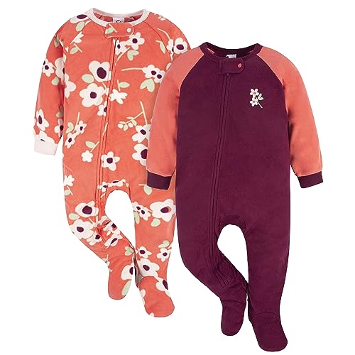 Image of Gerber Baby Girls' Toddler Loose Fit Flame Resistant Fleece Footed Pajamas 2-Pack