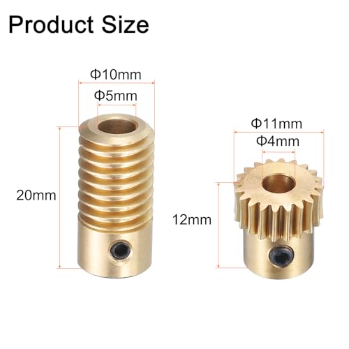 Image of uxcell Worm Gear Set - 0.5 Module 20:1 Reduction Rate 5mm Hole Dia Gear Shaft and 4mm Hole Dia Gear Wheel 20T Drive Gear Box (Brass)