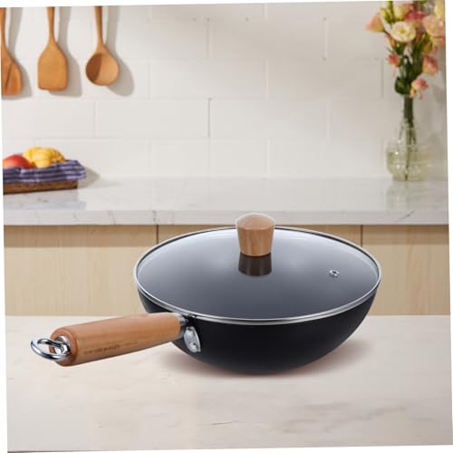 Wok de hierro con mango de madera pequeño y antiadherente miniatura 7