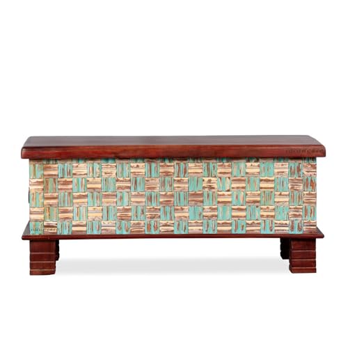 Image of Nivari Wooden Trunk Box for Storage | Solid Wood Coffee Table for Living Room | Handcrafted Center Tea Table with Sandook Storage for Living Room | Pitara for Home and Bedroom (Mahogany)
