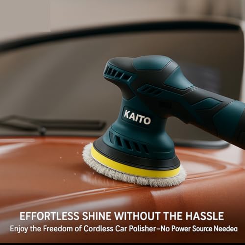 Image of KAITO 12V Cordless Car Polisher & Buffer Kit, 6-Speed Dual Action Orbital Polisher with 2 Batteries, Complete Car Detailing Kit with Pads, Wax & Microfiber Towels for Auto & Home Use