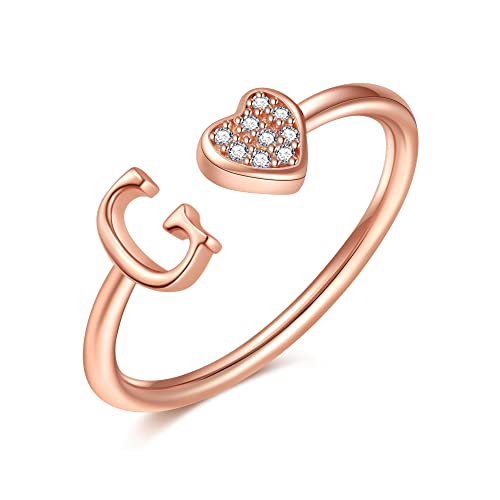 Image of Initial Rings for Teen Girls - S925 Heart Sterling Silver Rings for Teen Girls | 14K Gold /Rose Gold /Sterling Silver Plated Ring for Girls Kids Women Ring for Teenager Girls Gifts Adjustable, No Tarnish, Hypoallergenic