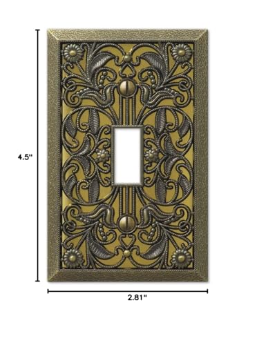Image of Amerelle 65TAB Filigree Wallplate, 1 Toggle, Antique Brass