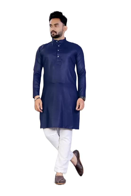 Image of weltpocket Men's Cotton Blend Solid Straight Kurta Pyjama