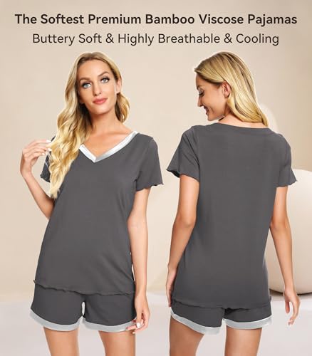 Image of WiWi Viscose from Bamboo Pajamas Set for Women Super Soft Short Sleeve Cooling Summer Plus Size Pjs Sets Sleepwear S-4X