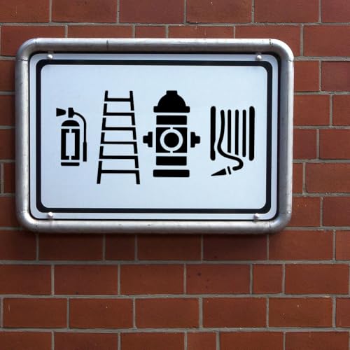 MAYJOYDIY 2 Stil Feuerwehr Schablonen Feuerlöscher Schablone 20 × 20/29.7 × 21cm Flammenleiter Wiederverwendbare Kunststoff Vorlagen Mit Pinsel Für Fenster Holz Wand Heimdekoration