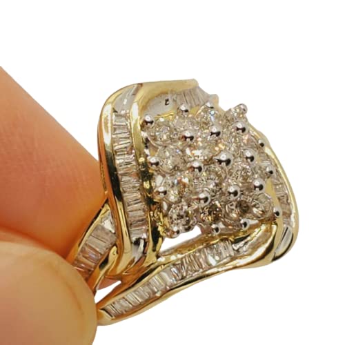 SilverDia 2 Ct Round Cut Simulated Diamond Cluster Engagement Ring 14K Yellow Gold Plated Handmade Anniversary Ring Customized Propose Ring Pretty Ring Gift For Her