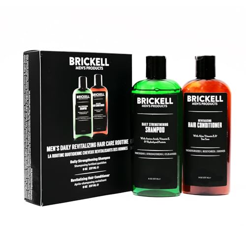 Brickell Men&rsquo;s Routine de Soins Capillaires Revitalisants, Shampooing à L&rsquo;huile de Menthe et D&rsquo;arbre à Thé, Après-Shampooing Fortifiant et Volumateur, Naturel et Bio