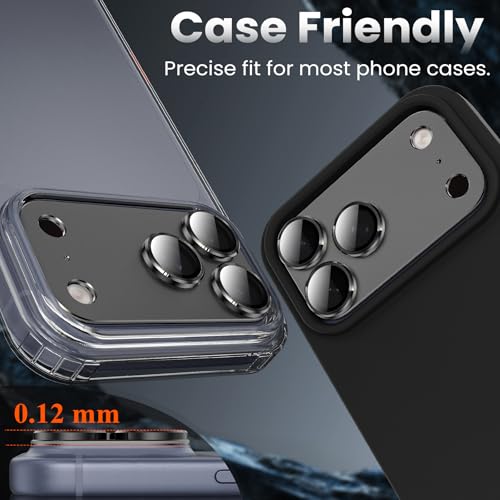 YWXTW Designed for iPhone 17 Pro Max Camera Lens Protector, [1:1 Perfect Fit] Full Coverage Matte Metal Tempered Glass Camera Screen Cover Accessories, Case Friendly (Black, iPhone 17 Pro Max) — view 6