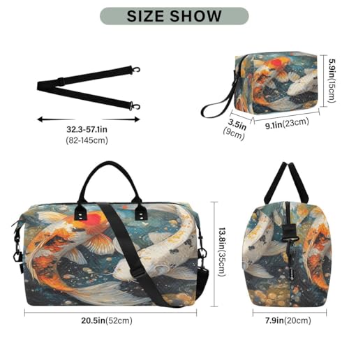 Colorful Fish Travel Duffle Bag Gym Bag Weekender Bags with Toiletry Bag Travel Trip Tote Bag3