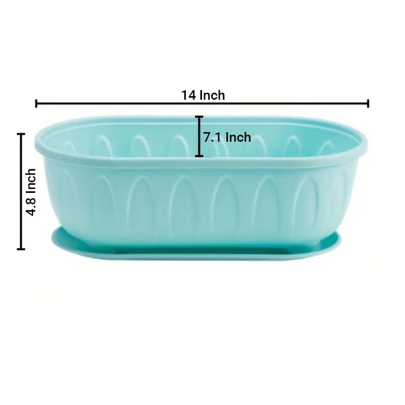 Image of Plastic Rectangle Round Corner Flower Pots with Drainage Hole Saucers Durable Outdoor Indoor Planters with Tray Plant Containers for Balcony, Garden, Home & Office (Set of 5 Multi)