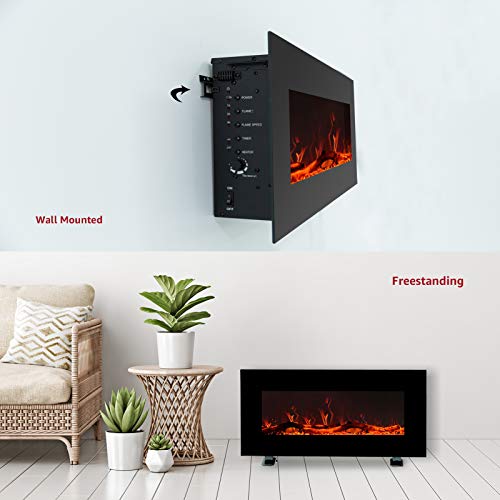 FLAME&SHADE 34 Inch Wide Electric Fireplace, Wall Mounted or Freestanding Portable Room Heater with Infrared Remote, 1500/750w