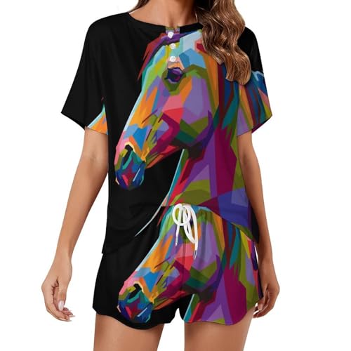 Pyjama femme manches courtes Couleur Cheval Vêtement de nuit premium pour l'été