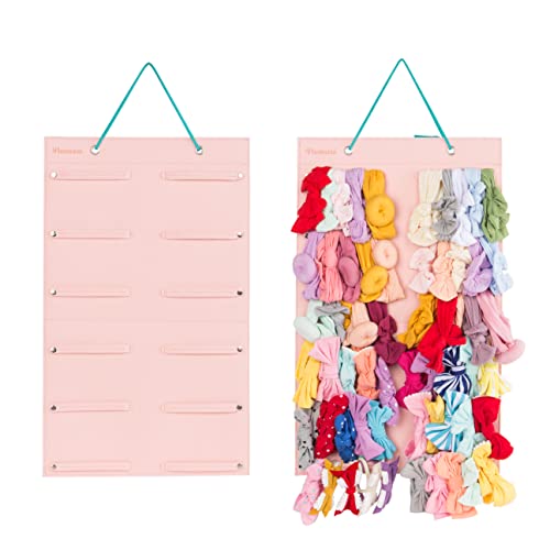 Image of Hanging Baby Girl Headbands Storage Organizer, Newborn Headbands and Bows Holder(Large 12 Snap Band,Pink+Green)