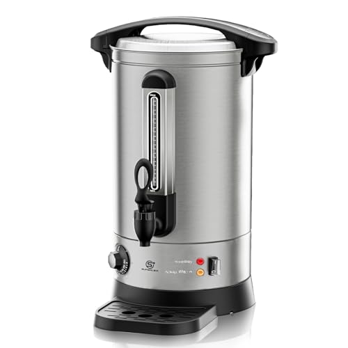 SUPERLEX Electric Catering Urn 1500W, 10L Hot Water Boiler Dispenser with Thermostat, Stainless Steel Tea Urn Kettle Auto Keep Warm & Anti-drip Tap, Safety Cut-off, for Home, Office, Commercial Use