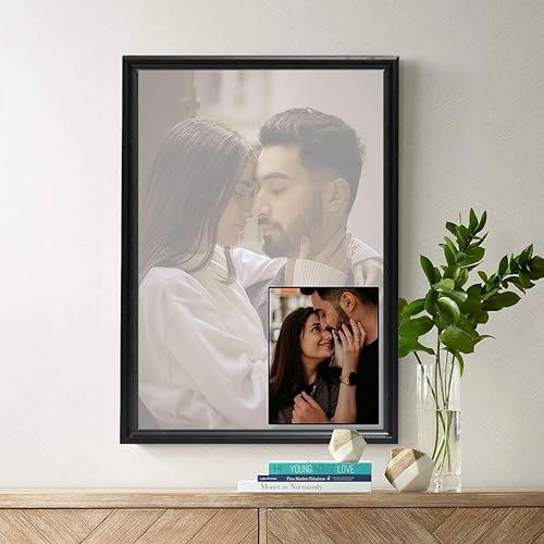 Image of FA6 Customized Rectangular Wood Photo Frame With Photo Upload | Personalized Wall Picture Framed For Birthday Gifts, Wedding - 12X18 Inch - Two Images - Black
