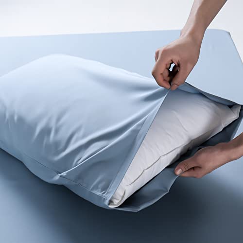 Simple&Opulence Fundas de Almohada de Viscosa de bambú Paquete de 2 Fundas de Almohada de tamaño estándar con Cierre de sobre(50x75 cm, Azul) Cover