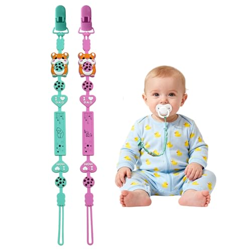 Cadena para chupete de silicona, 2 en 1, soporte para chupete y diseño de una pieza, cinta para chupete para bebés, niñas y niños, sin BPA, 2 unidades, cadena para chupete de hámster (A)