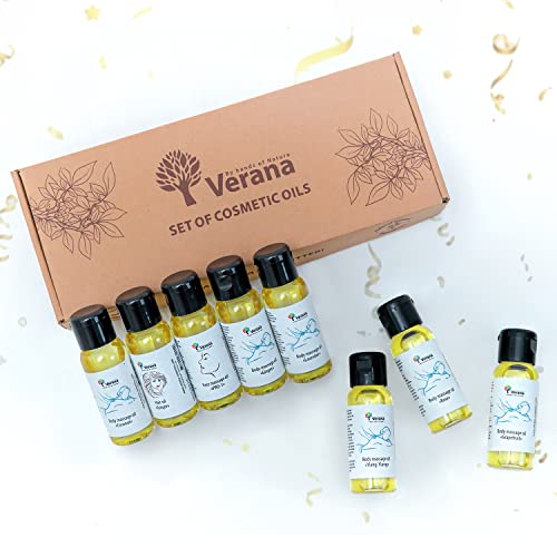 Cadeau Kit Verana, Huile de Massage 6 pcs, de Visage 1 pcs, de Cheveux 1 pcs, 100% Naturels, Bio, Vegan, Coco, Gingembre, Lavande, Pamplemousse, Rose, Ylang, PRO-1, pack 8 x 30ml (Nouvelle version) Cover