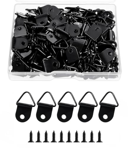Image of 100 Pack Steel Picture Hangers with 100pcs 8mm Screws,Light Duty D Rings for Clock Small Triangle Picture Hangers for Hanging Clock Paintings Artwork Picture Frame Hook Photos