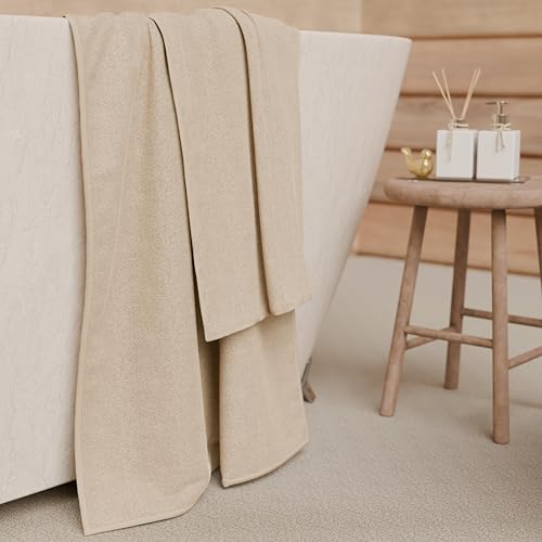 PETTI Artigiani Italiani - Badetücher aus 100% Baumwoll-Frottee, Handtuch-Set 2 + 2, 4 Stück 2 Handtücher und 2 Handtücher, beige Handtücher – Ansicht 2