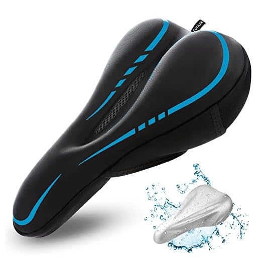 RONUX Narrow Gel Bike Seat Cushion - Extra Soft Comfy Bicycle Seat Cover - [ Extra Memory Foam & Gel ] for Peloton Bike, Stationary, Exercise, Electric, Road & Mountain Bikes - Women & Men - Blue