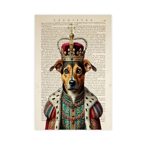 QIENAZIO Ritratto di cane su una pagina di un libro vintage, divertente stampa artistica da parete su tela con animali per camera da letto e ufficio, 40 x 60 cm