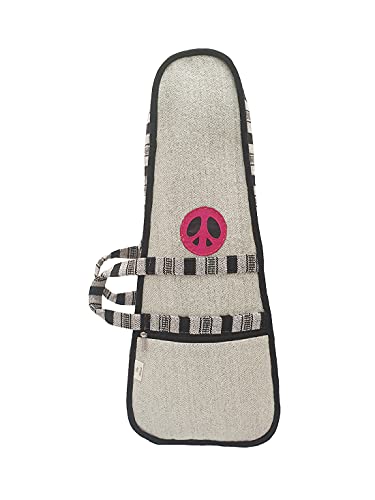 Image of The House of tara Modern Ukulele Bag | Ethnic Handloom Fabric Bag for Concerts | Multicolor | with External Zipper Pocket | Waterproof Padded Case | for Men and Women | Light Grey 1