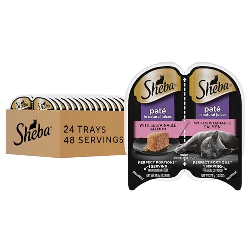 Sheba Perfect Portions Wet Cat Food Pate Sustainable Salmon Entree 2.6 oz. Twin-Pack Trays Cat Food Wet Recipe (24 Count 48 Servings)