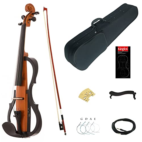Kinglos 4/4 Orange Solid Wood Advanced 3-Band-EQ Electric/Silent Violin Kit with Ebony Fittings Full Size (SDDD1804)