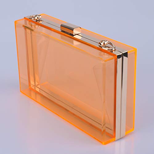 Image of WEDDINGHELPER Women Crossbody Shoulder Bag Evening Clutch Purse Acrylic Clear Jelly Box with 2 Removable Chain Purse (Orange)