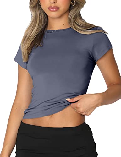Y2K Summer Crop Top For Women: Short Sleeve, Slim Fit, Cute Grey Tee #TOP6