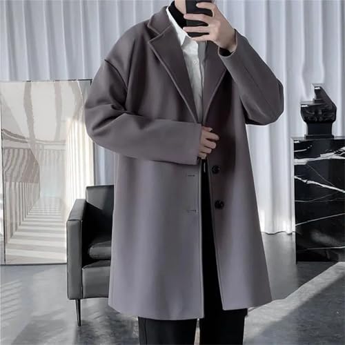 Men's woolen Coats Solid Color Single Breasted Lapel Long Coat Casual Overcoat Trench Jacket4