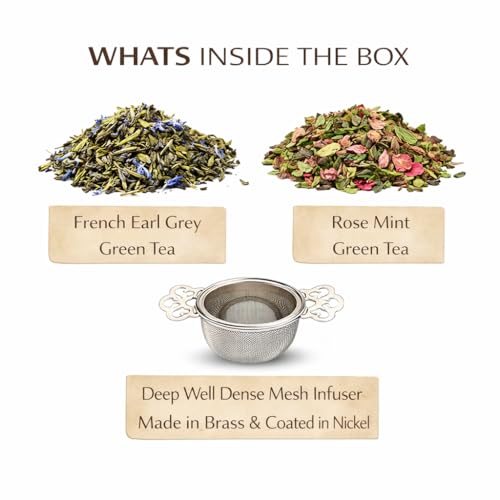 Image of Sancha Tea Boutique, Tales of Tea Collection, Tea Gift Box, Rose Mint & French Earl Grey, 50g x 2 Loose Leaf + Infuser, Luxury Variety Pack
