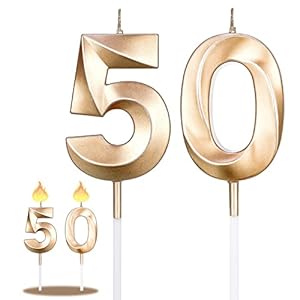 Winkwinky 50.Geburtstag Zahlen Kerzen, Gold Geburtstagskerzen Ziffer Kerzen Geburtstagstorte Tortenaufsätze Kuchen…