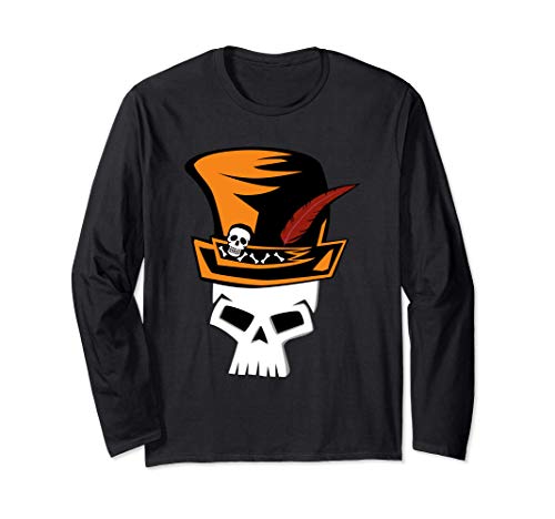 Mardi Gras Voodoo Headhunter Witchdoctor Skull Top Hat Manga Larga