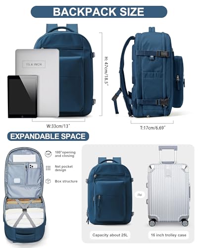 Lightweight Travel Backpack For Women Men Carry On Backpack Flight Approved Travel Bag Personal Item Waterproof Luggage Backpack With Shoe & Laptop Compartment(Blue)2