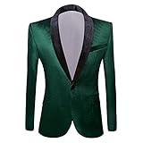 Generic Slim Fit Anzugjacke aus Samt für Herren Einreihiger Smoking Mit Einem Knopf Fester Lässiger Formeller Hochzeits Blazer (Grün,S)
