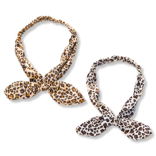 ZORVYN 2 pezzi fascia per capelli regolabile in ferro con filo metallico e fiocco, elastica e adatta per donne e ragazze, accessorio per capelli (motivo leopardato)