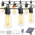 OOOLED Solar String Lights Outdoor Waterproof 100FT with 52 Shatterproof, Solar Lights Outdoor with Remote ST38 Vintage Edison Bulbs, Hanging Lights for Outside Backyard